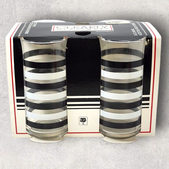 Vintage Crisa Clearly Glassware 16oz Striped Tumblers Set of 4 w/ Box Libbey - Picture 2 of 10